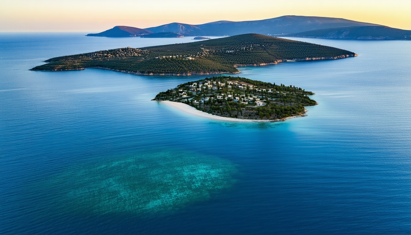 Aerial view of luxury seafront villas set directly above turquoise Aegean water near Bodrum